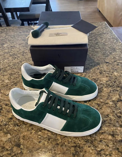 New Valentino Garavani Fly Fashion Sneakers Studded Suede Men Shoe Green 7 $675