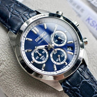 Seiko Spirit Blue Dial Leather Band Chronograph Men's Watch SBTR019