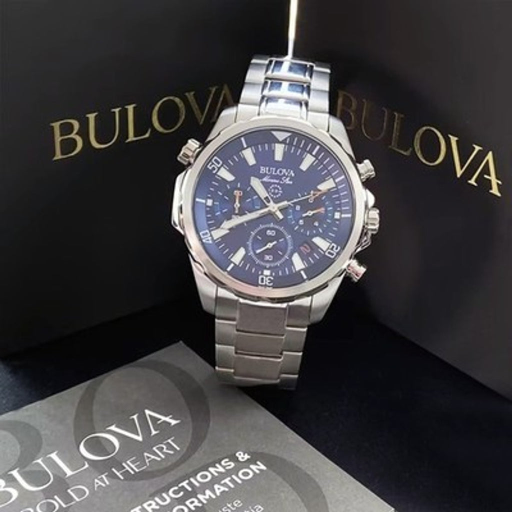 Bulova Men's Marine Star 96B256 Blue Dial Quartz Chronograph Watch 43MM
