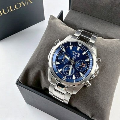 Bulova Marine Star Blue Dial Men's 96B256 Quartz Watch 43mm New Stainless Steel