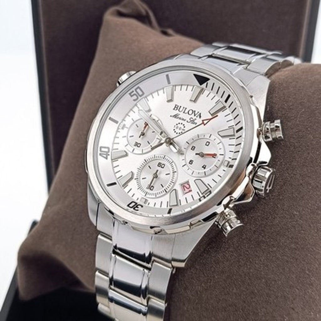 Bulova Marine Star 96B255 White Dial Stainless Chronograph Men's Quartz Watch