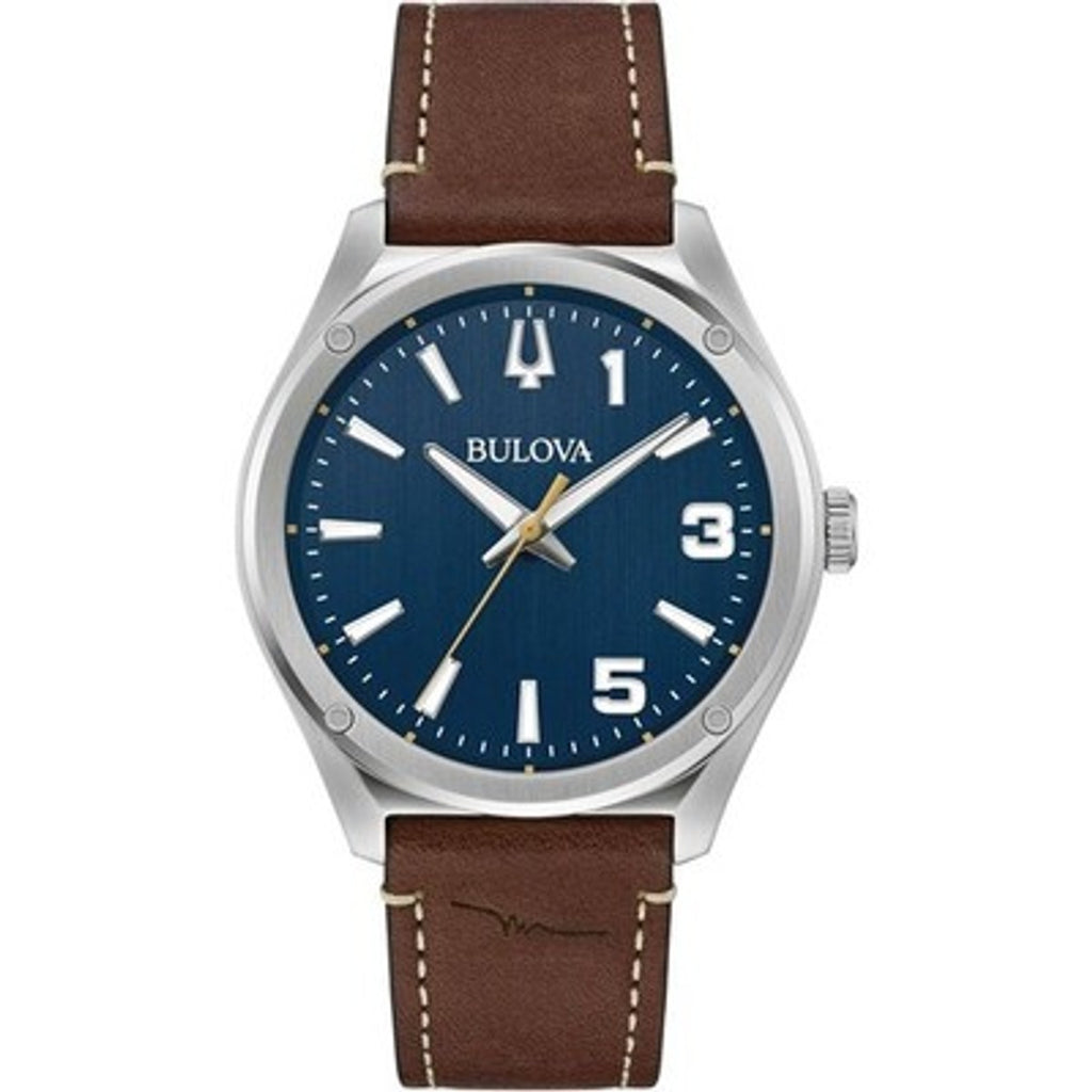 Bulova Men's Watch Marc Anthony Quartz Blue Dial Brown Leather Strap 96A313