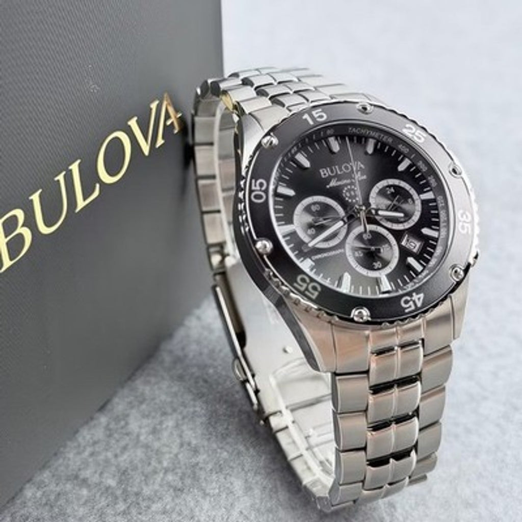 Bulova Marine Star 98B401 Men's Chronograph Quartz Black Dial Watch 41.5mm