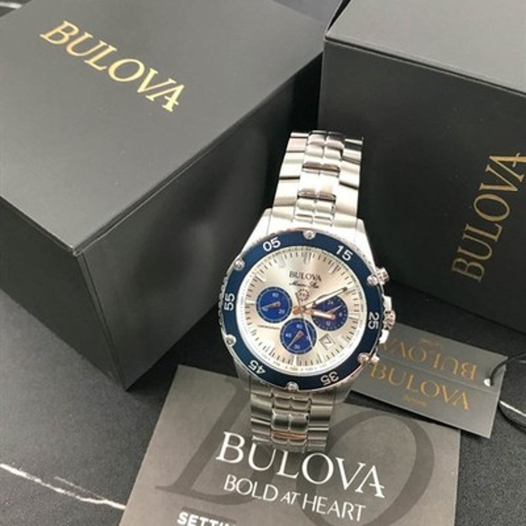 Bulova Marine Star 98B423 Chronograph Silver-White Dial Men’s Quartz Watch 41.5M