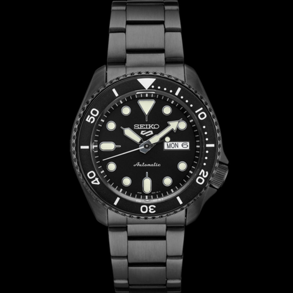 Seiko 5 Sports Automatic SRPD65 Black Day Date Stainless Steel Bracelet Watch