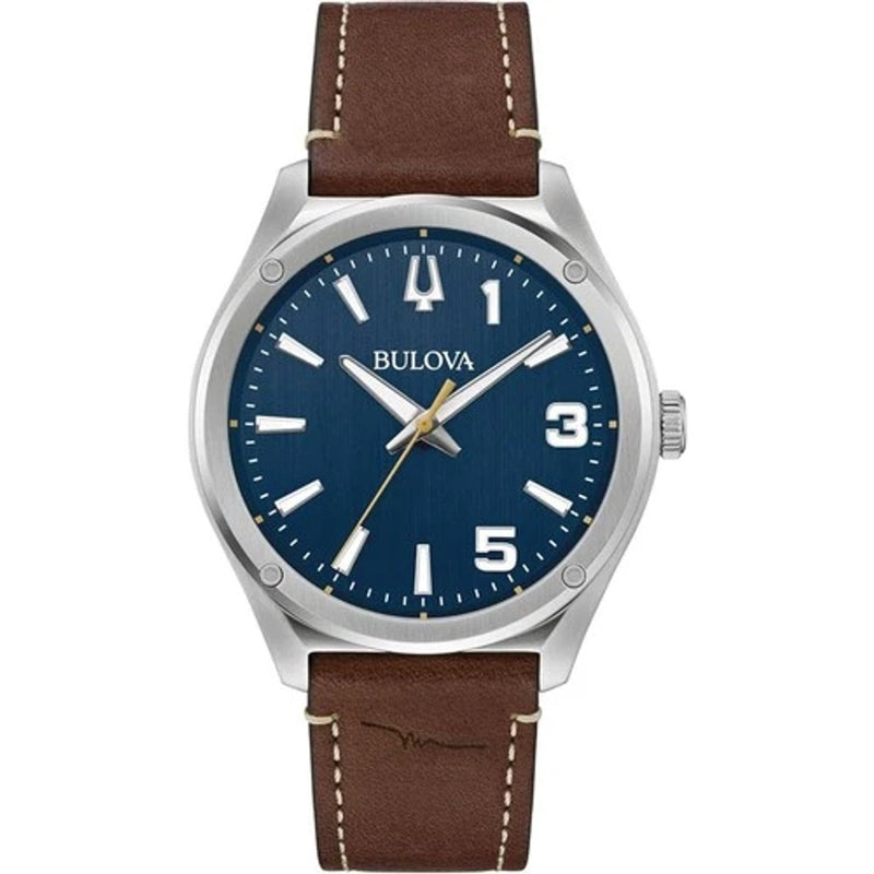 Bulova Men's Watch Marc Anthony Quartz Blue Dial Brown Leather Strap 96A313