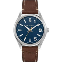 Bulova Men's Watch Marc Anthony Quartz Blue Dial Brown Leather Strap 96A313