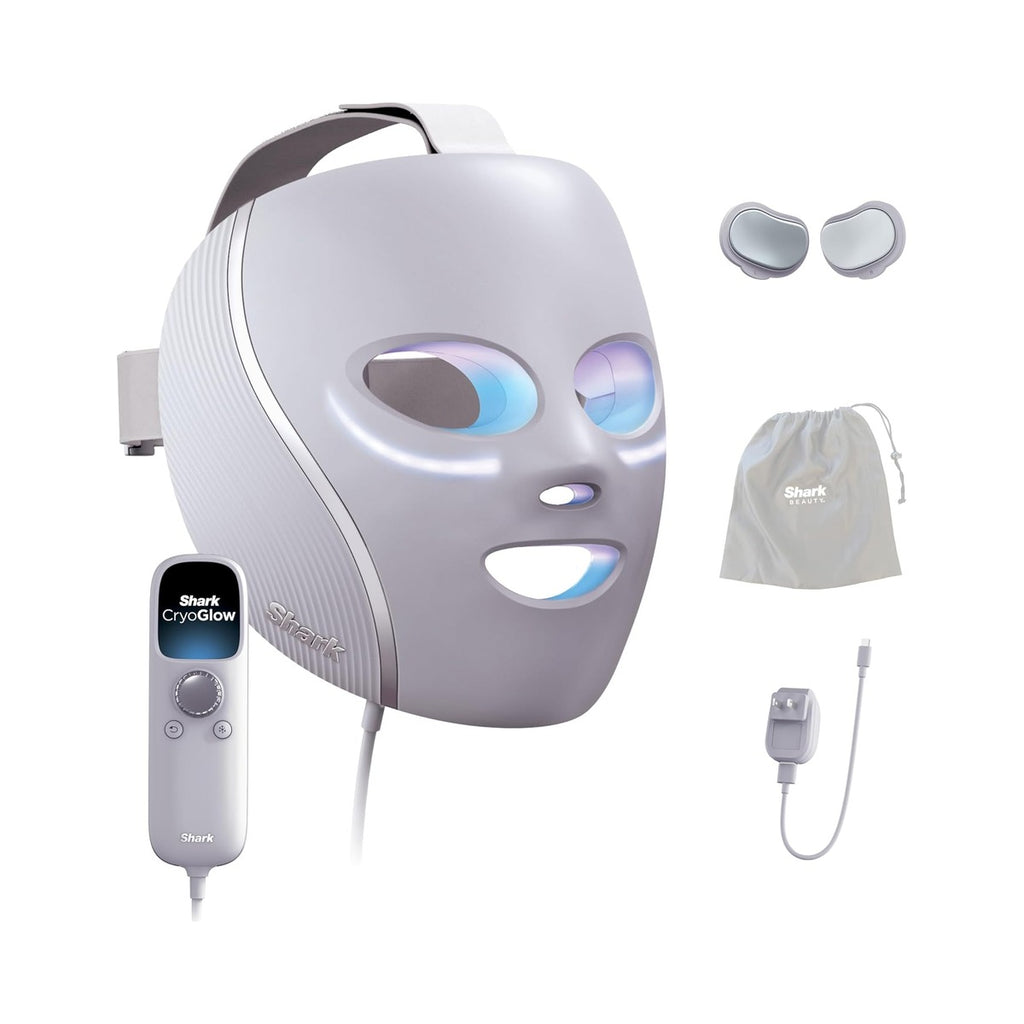 Shark CryoGlow Mascara LED Facial con Enfriamiento Bajo los Ojos, Antienvejecimiento y Reparacion de Imperfecciones, LED Rojo y Azul, Terapia de Luz Infrarroja, USB-C, Control Remoto, FW312PK