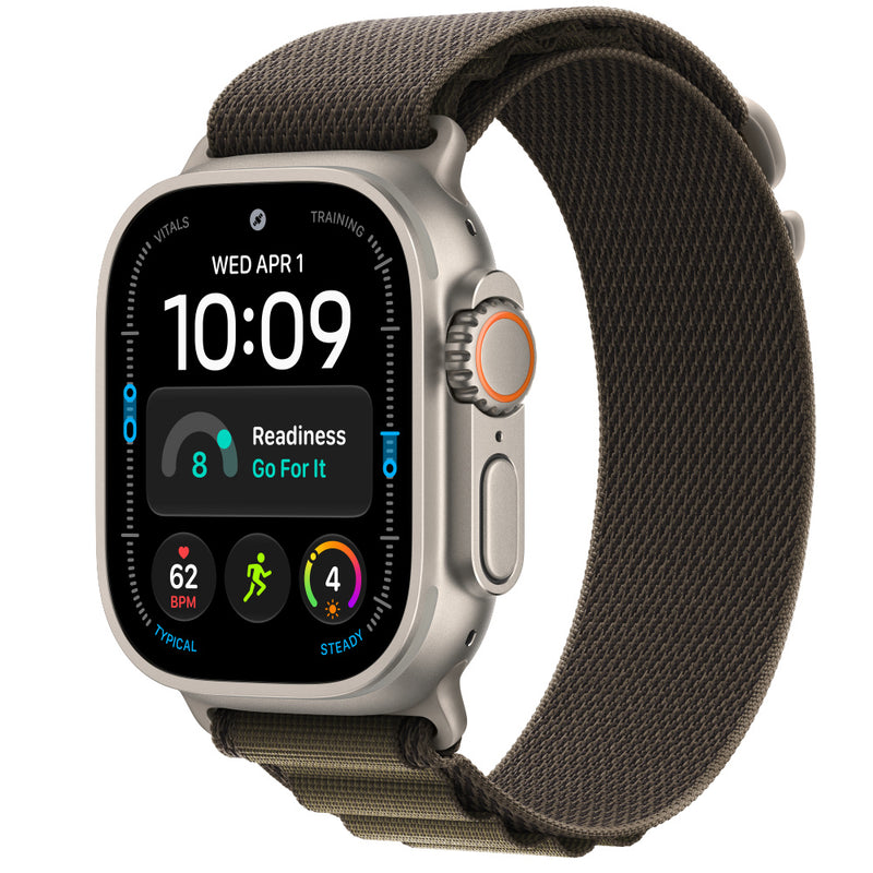 Apple Watch Ultra 4 Natural Titanium Alpine Loop Oliva Oscuro - fondo blanco 1000x1000