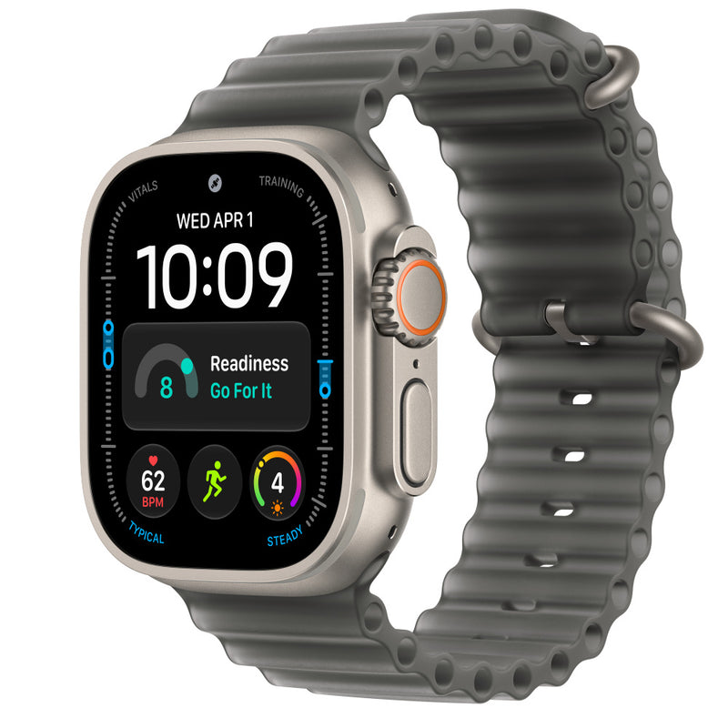 Apple Watch Ultra 4 Natural Titanium Ocean Band Negro Translúcido - fondo blanco 1000x1000