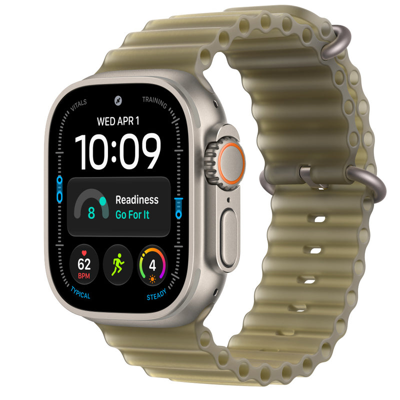 Apple Watch Ultra 4 Natural Titanium Ocean Band Kelp Translúcido - fondo blanco 1000x1000