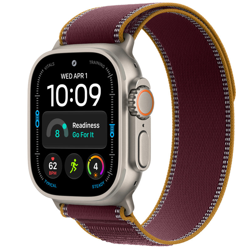 Apple Watch Ultra 4 Natural Titanium Trail Loop Borgoña - fondo blanco 1000x1000