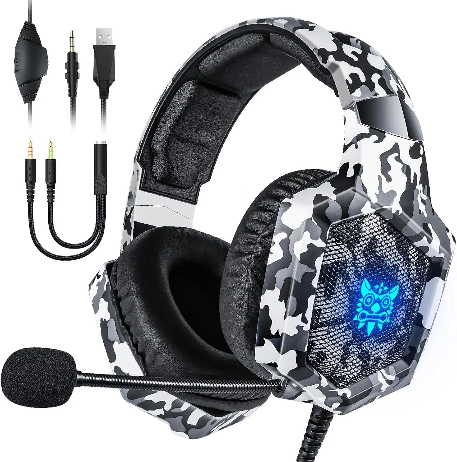 Audífonos para gaming Nanddi con micrófono y sonido 7.1 Surround, cable jack 3.5 mm, blanco