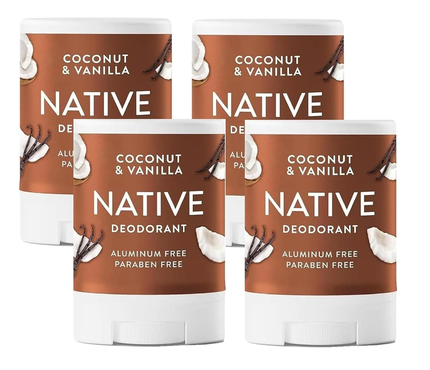 Native Deodorant, Aluminum Free, Coconut & Vanilla, for Women and Men, Travel Size 0.5oz (Pack of 4)
