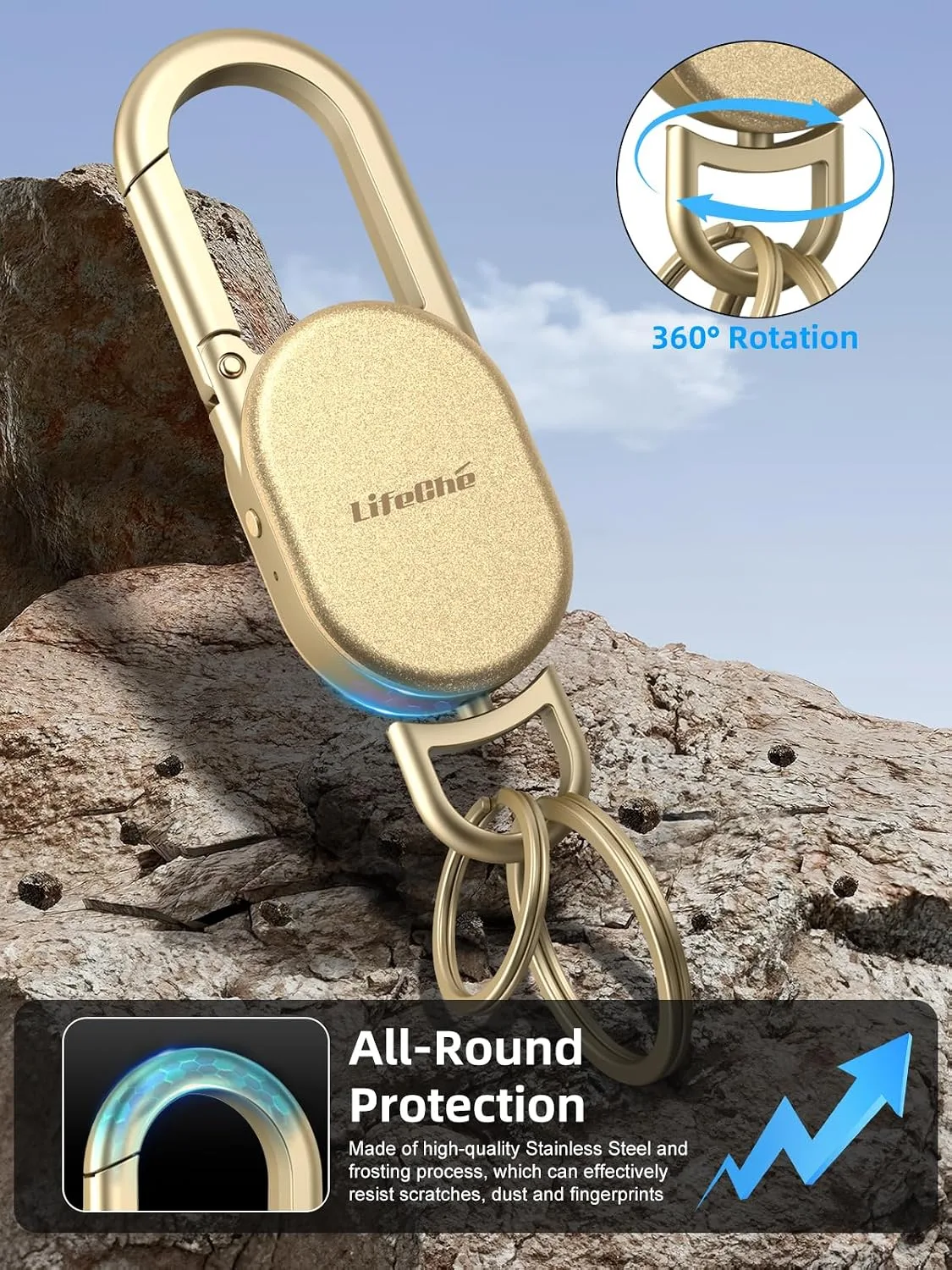 Find My Key Finder, Stainless Steel Keychain, Rechargeable Tracker