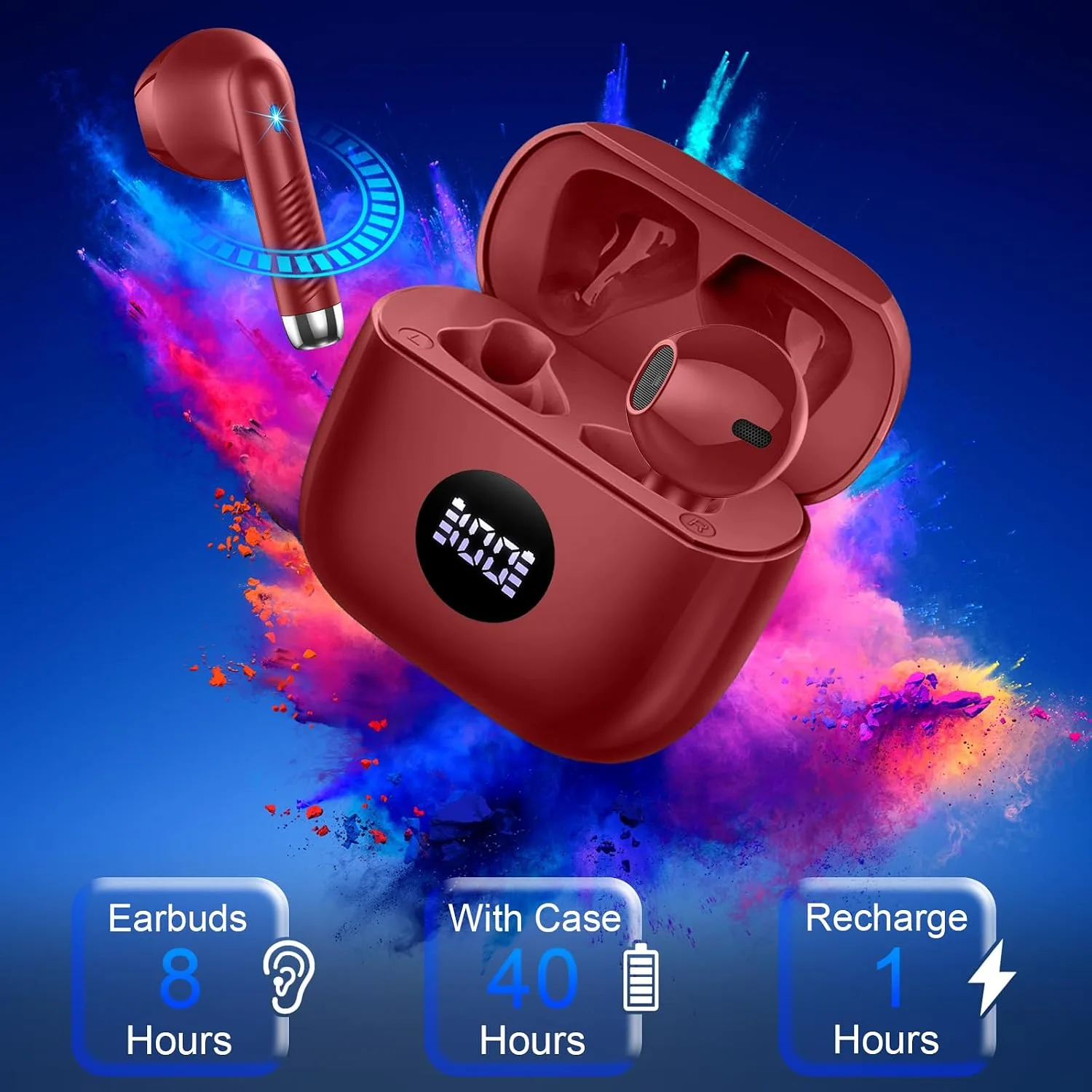 Jxrev Wireless Earbuds, Bluetooth Headphone 5.4, LED Power Display Ear Buds