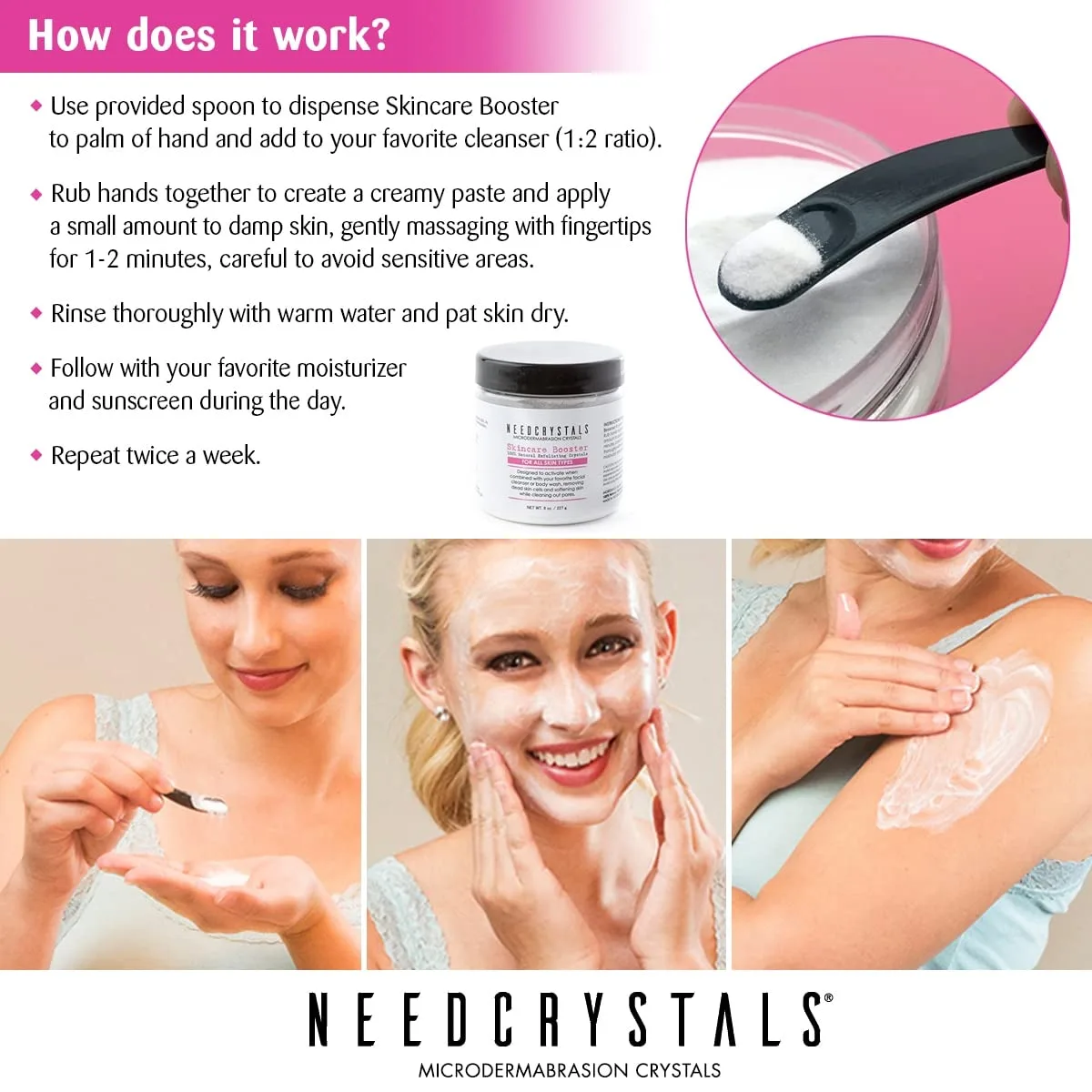 NeedCrystals Microdermabrasion Crystals 8 oz | DIY Face Scrub | Natural Facial Exfoliator for Dull or Dry Skin Improves Acne Scars, Blackheads, Pore Size, Wrinkles, Blemishes & Skin Texture