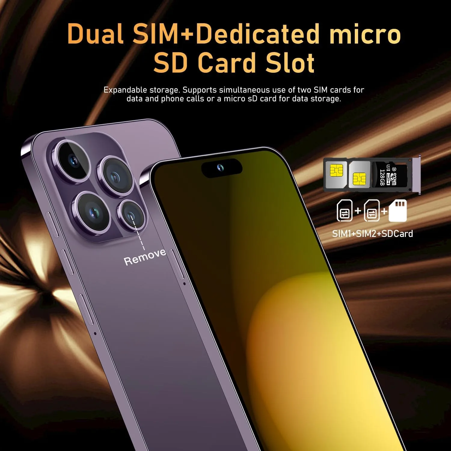 Huness 15 PM Smartphone Unlocked Cell Phone,Battery 6800mAh 6.8 HD Screen Unlocked Phone,16+512GB Android 14 with 128GB Memory Card,Dual SIM/5G/Fingerprint Lock/Face ID (Purple)
