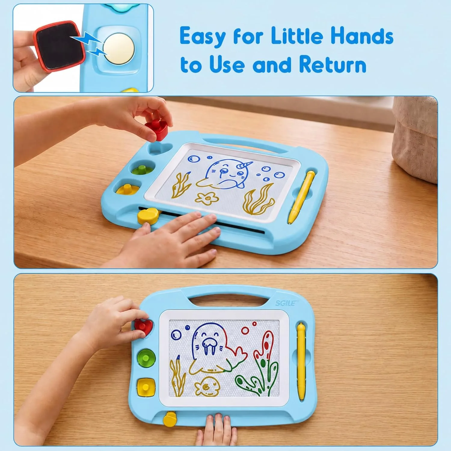SGILE Magnetic Drawing Board for Kids,Toddler Doodle Toys,Standard 9.8×7.1"