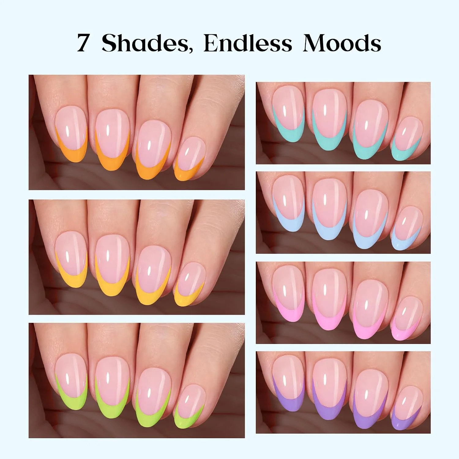 Beetles French Tip Press On Nails - Short Almond 224 Pcs 7 Colors