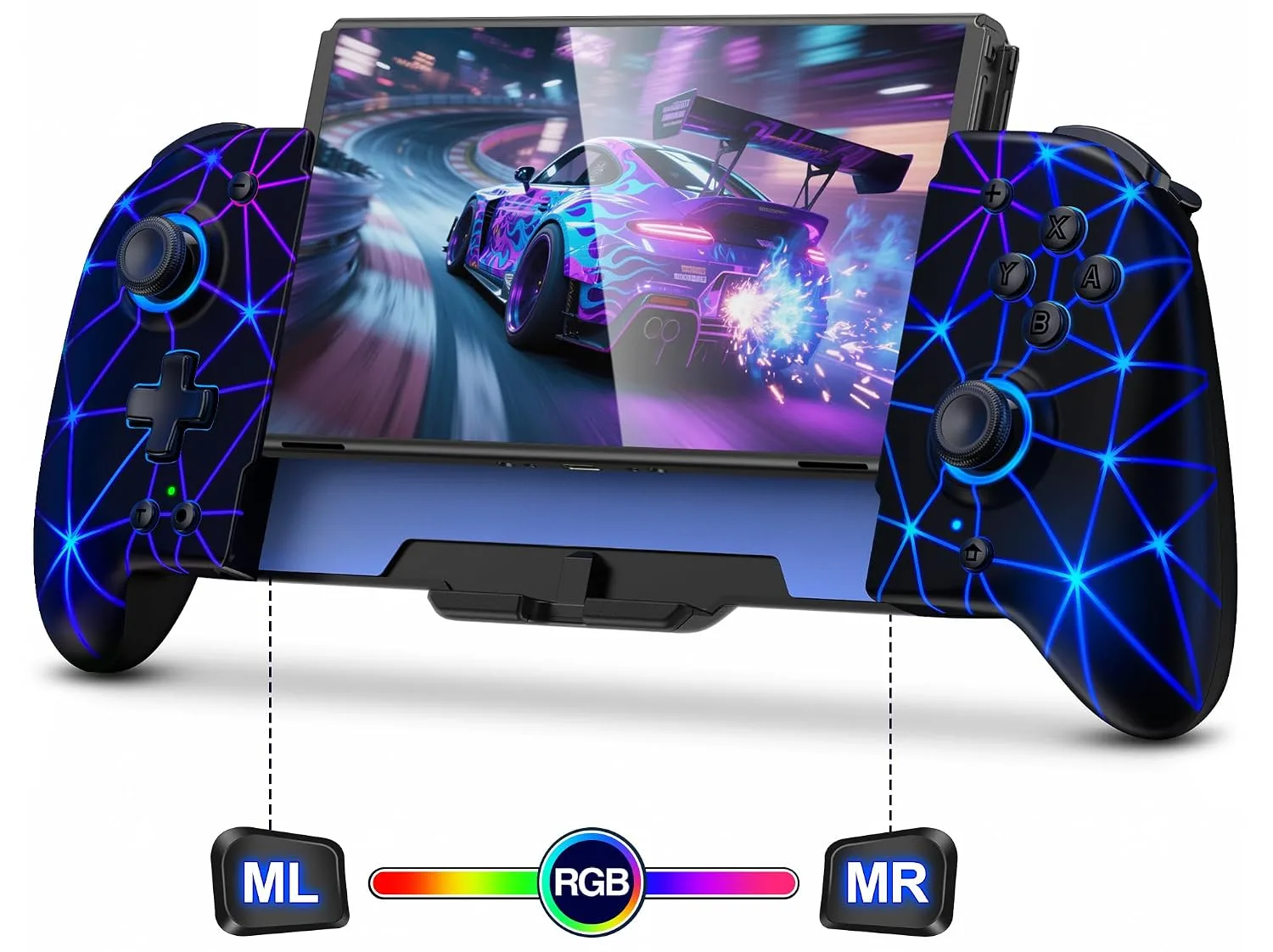 Spican Switch Controllers for Nintendo Switch/Switch OLED, Hall Effect Switch Wireless Pro Controller One-Piece Joypad, Full-Size Handheld Mode Gamepad with RGB Lights/Battery/Turbo/Macro/4 Game Slot