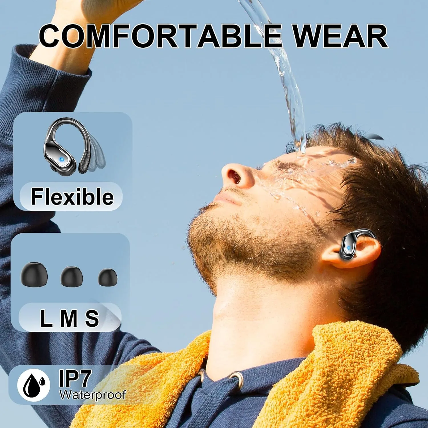 Wireless Earbuds, Sport Bluetooth 5.4 Headphones 2026 New Bluetooth Earbuds with 75Hrs Stereo, 4 ENC Mic, Noise Canceling Over-Ear Buds with Earhooks, IP7 Waterproof Earphones for Workout/Running/Gym