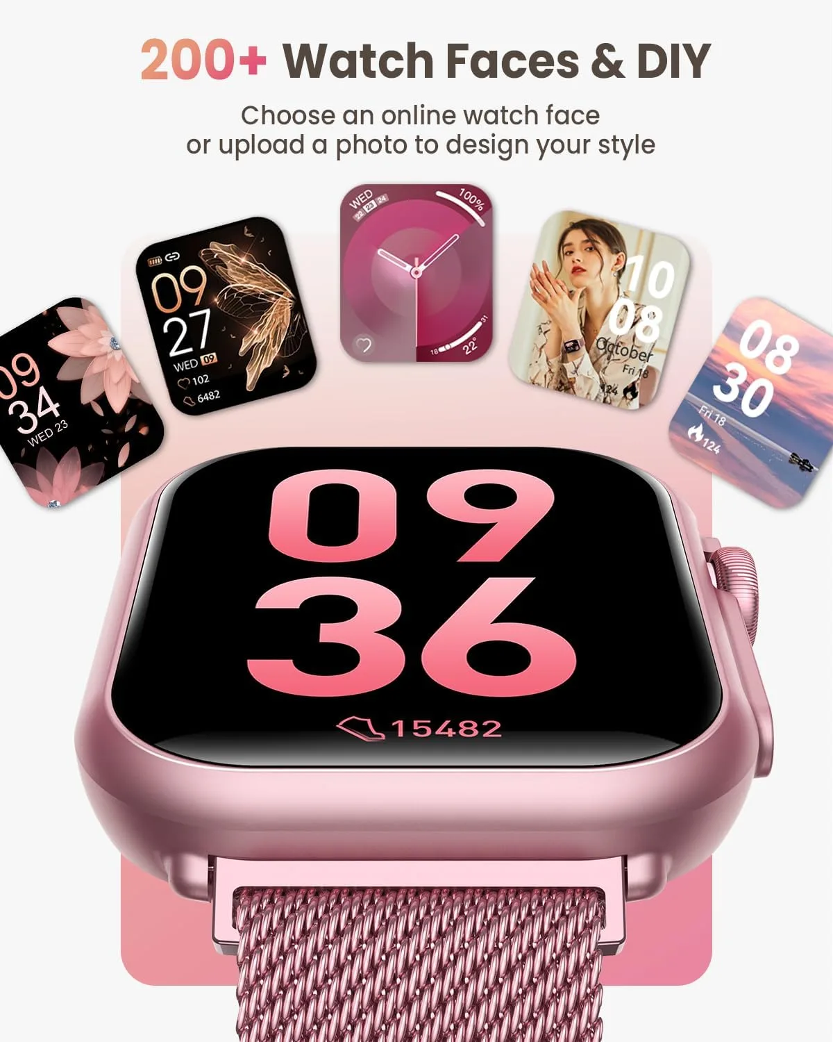 Smart Watches for Women, 1.85" HD Smartwatch with Heart Rate/Sleep/Health Monitor, Fitness Trackers with 100+ Sports Mode、Answer/Make Call and 1000mAh Battery, Compatible iPhone/Android, with 2 Bands