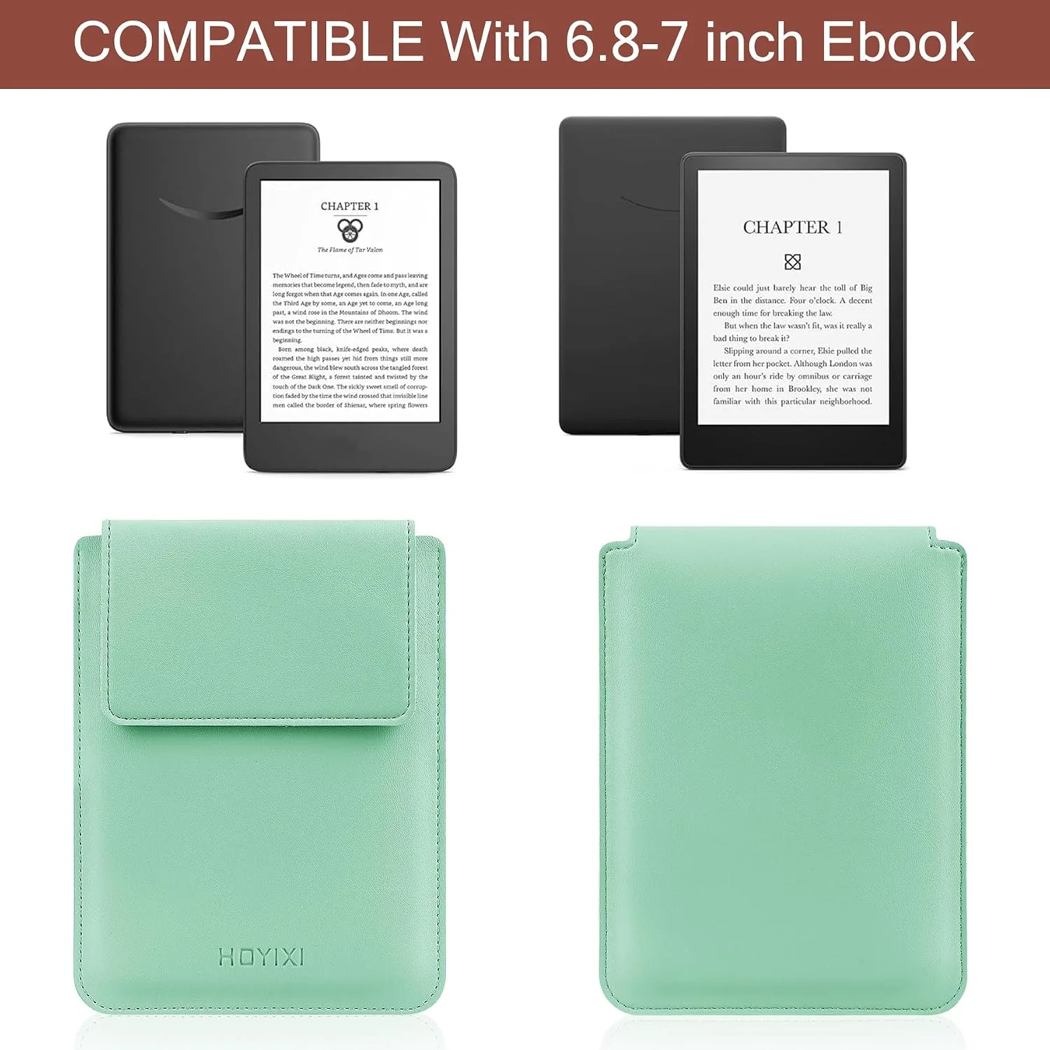 HoYiXi Universal Sleeve Case for 6.8",7" Paperwhite/Colorsoft/Signature Edition 2025 & 2021 Compatible 6.8" Kobo Clara HD/Pocketbook/Tolino Protective Case for 6.8'' 7'' ebook Reader, Green