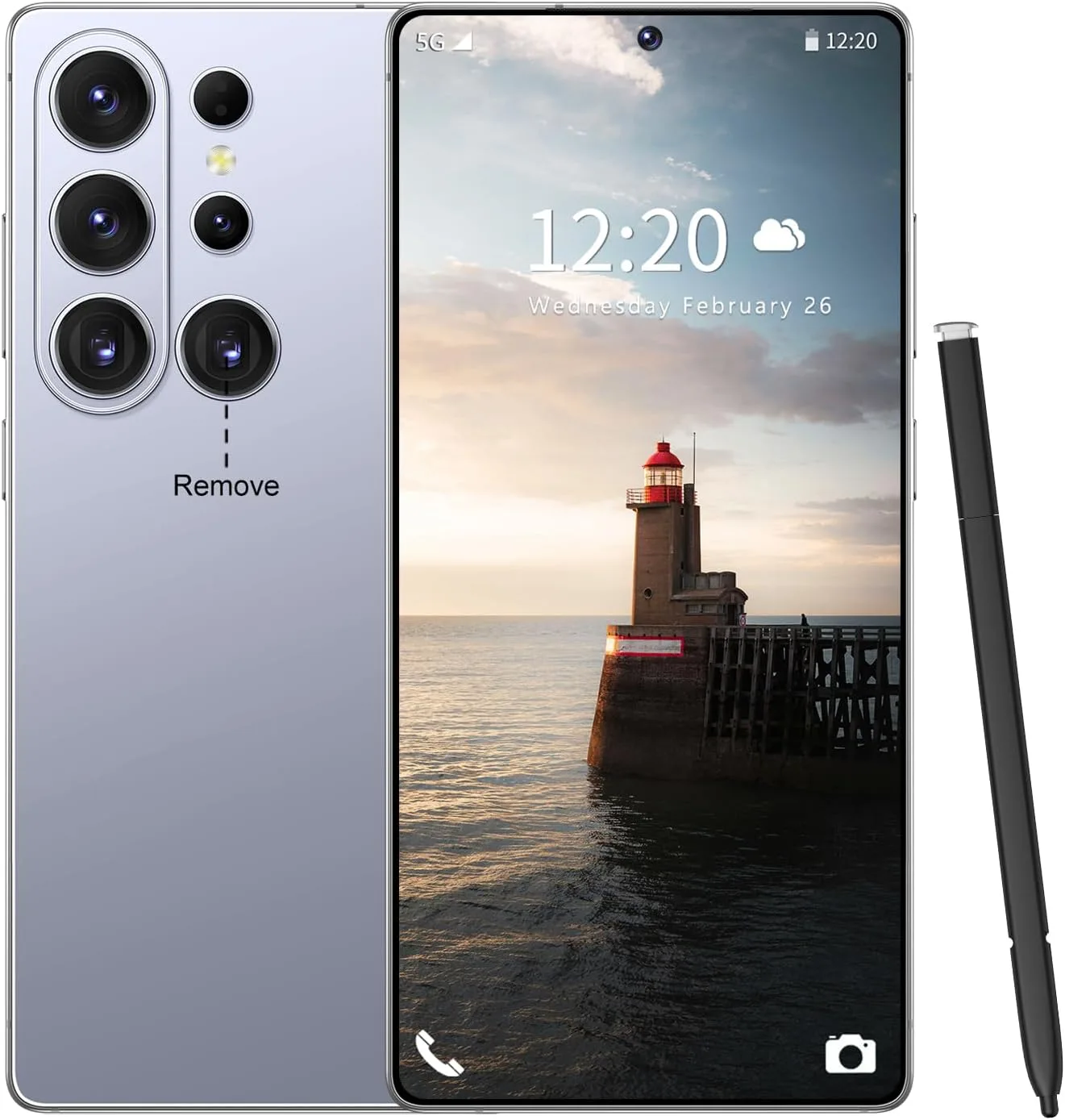 Huness S26 Ultra Unlocked Phone,Built in Pen The Phone,Cell Phone Battery 7000mAh 6.99" HD Screen,Android 15 16+512GB Smartphone,Dual SIM/5G/Face ID/Fingerprint Lock/GPS (Silver Blue)