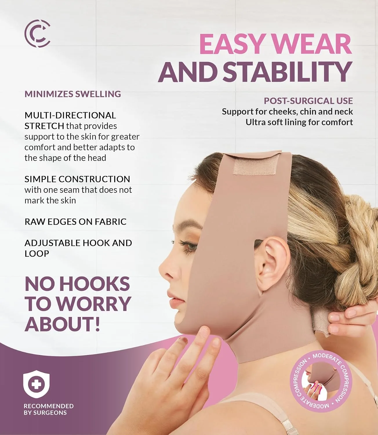CURVEEZ Face Toning Belt Post Surgery Lipo Compression Chin Strap For Women | Faja Mentonera Reductora para Papada Y Cuello | For Use After Face and Chin Surgery