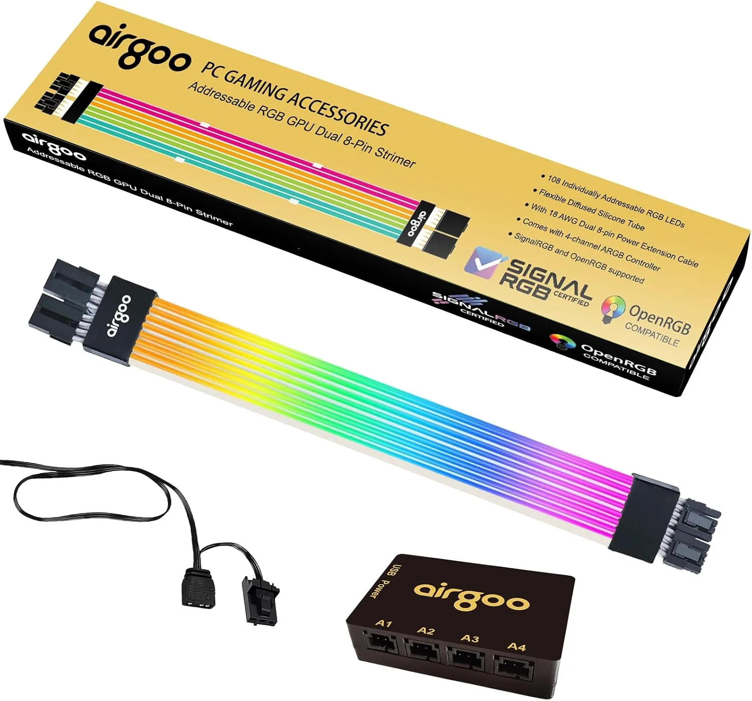 Airgoo Addressable RGB GPU Strimer, ARGB GPU 8-Pin Power Extension Cable