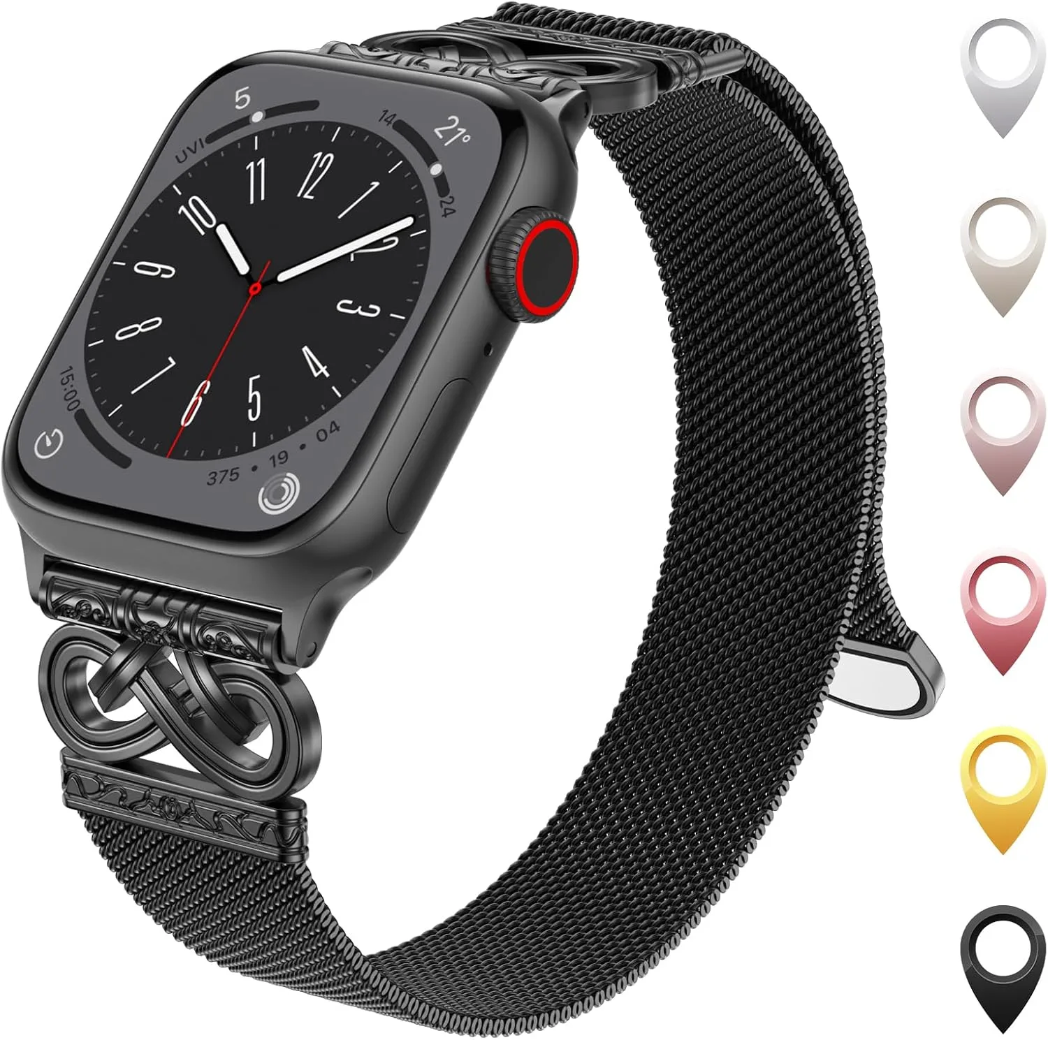 Correa metálica malla con detalle esculpido Ouluoqi compatible con Apple Watch para mujer