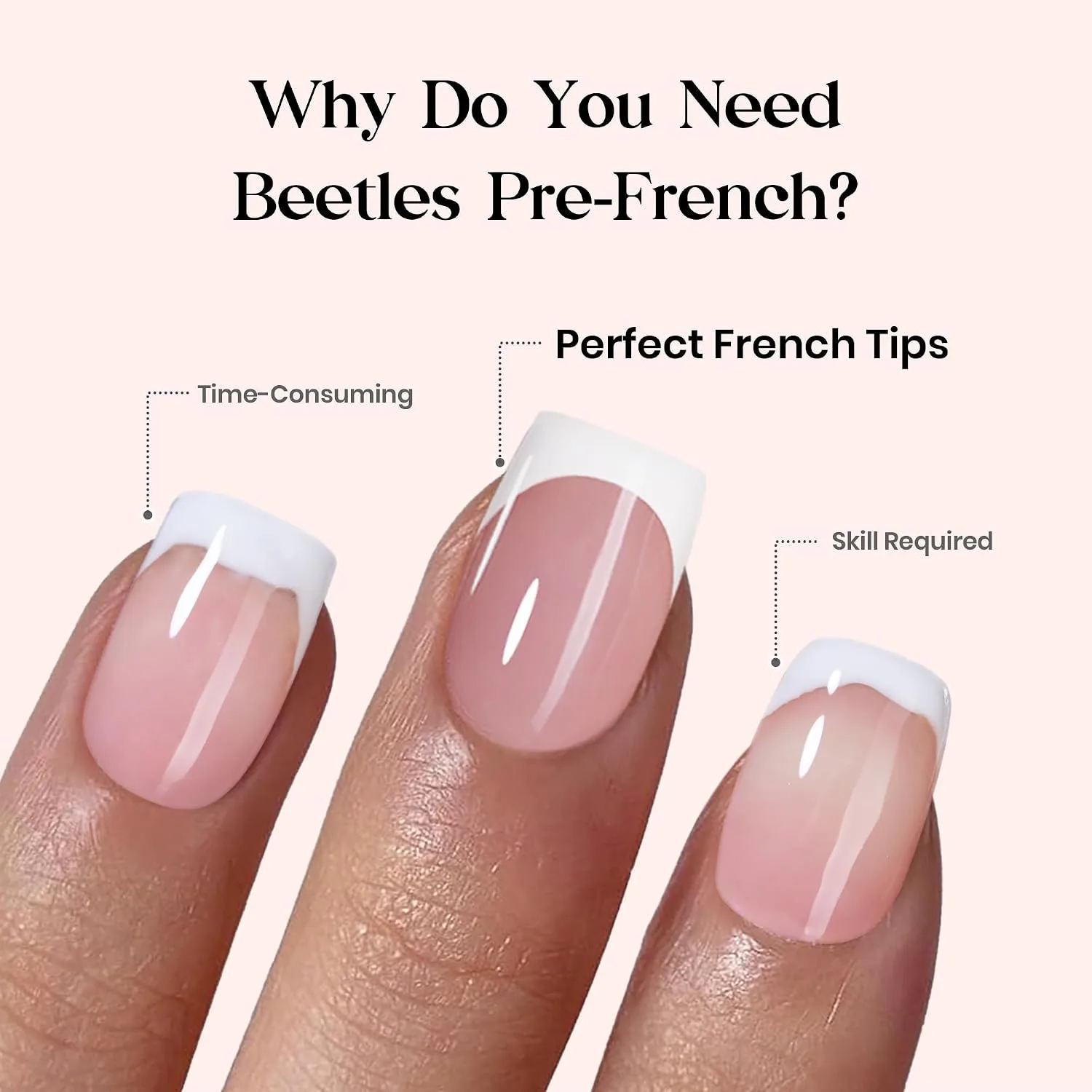 Beetles Pink French Tips Press On Nails- Short Square 150 Pcs
