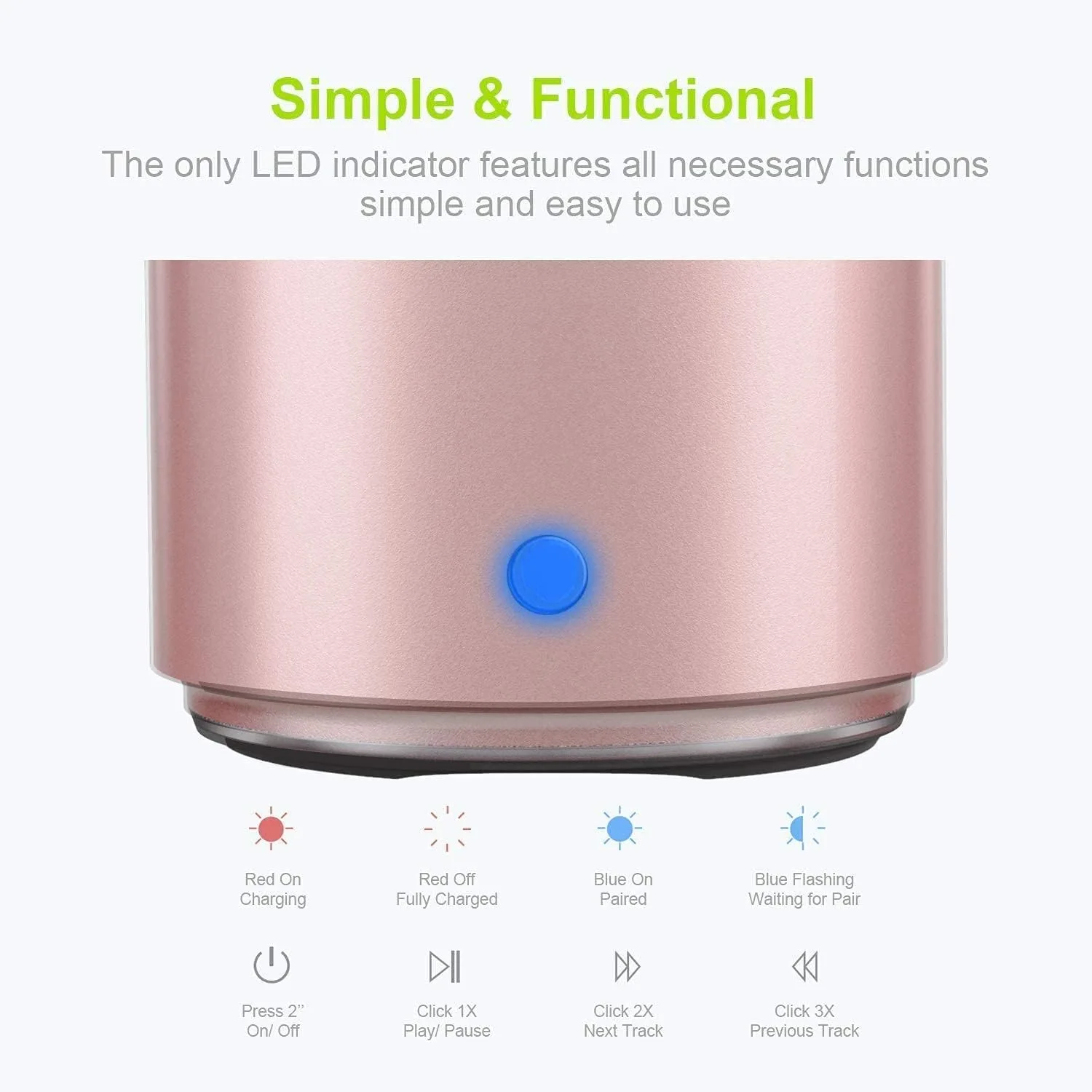 EWA Travel Case Packed, A106 Pro Portable Bluetooth Speaker with Custom Bass Radiator, Brief Design, IP67 Waterproof, Perfect Mini Speaker for Shower, Room, Bike, Car (Rosegold)