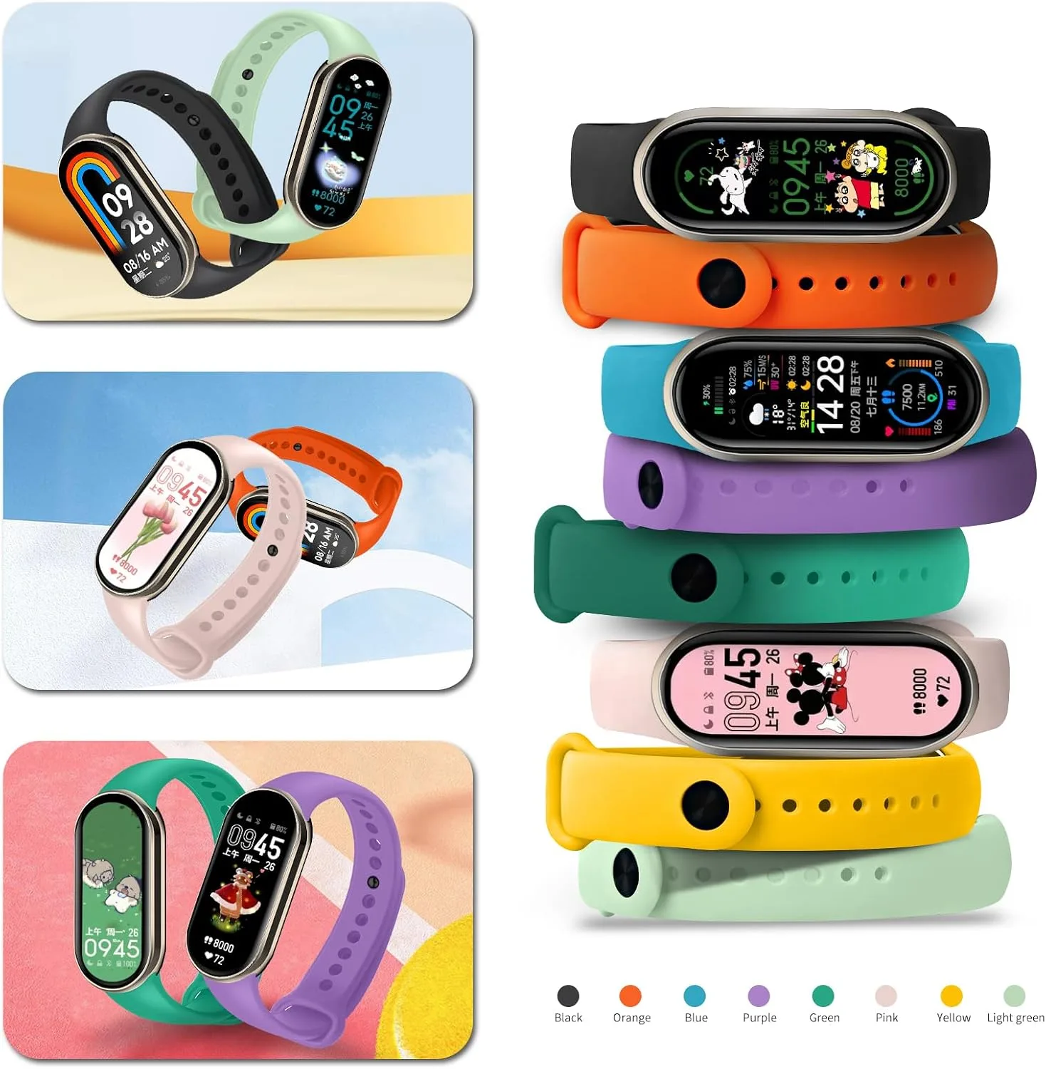 BANGTING Pack of 3 - 12 Replacement Wristbands for Xiaomi Mi Band 10/9/8, Compatible with Xiaomi Smart Band 10 9 8, Breathable Sports Bracelet Made of Soft TPU, Adjustable, Quick Change Design