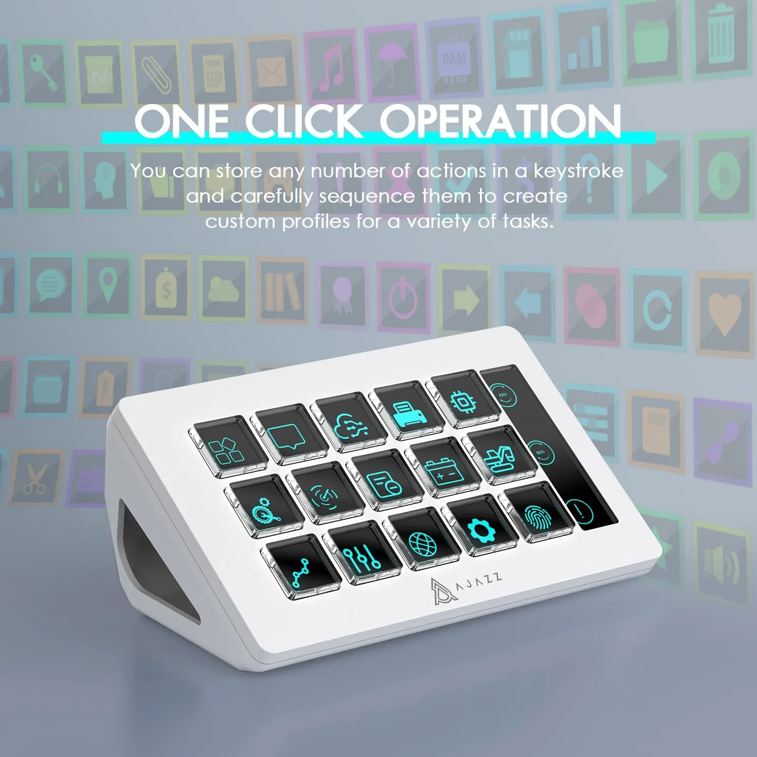 MANBASNAKE AKP153 Studio Deck, Stream Controller, 15 Macro Keys (White)
