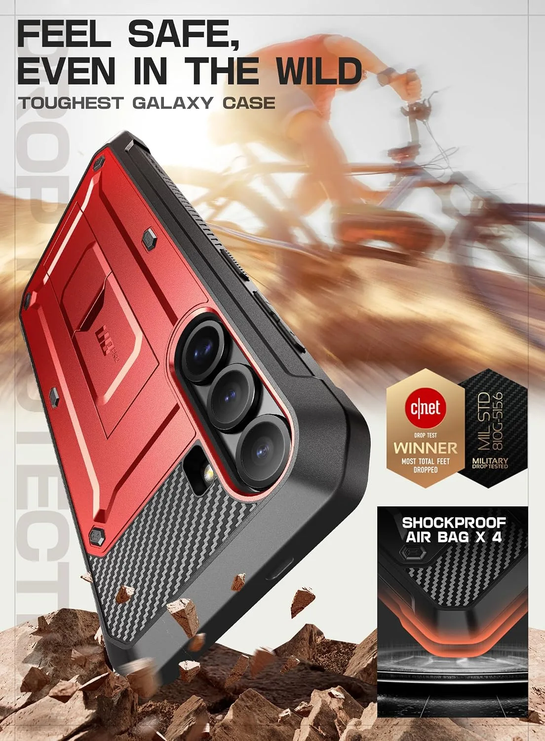 SUPCASE for Samsung Galaxy S25 Case with Stand & Screen Protector, Red