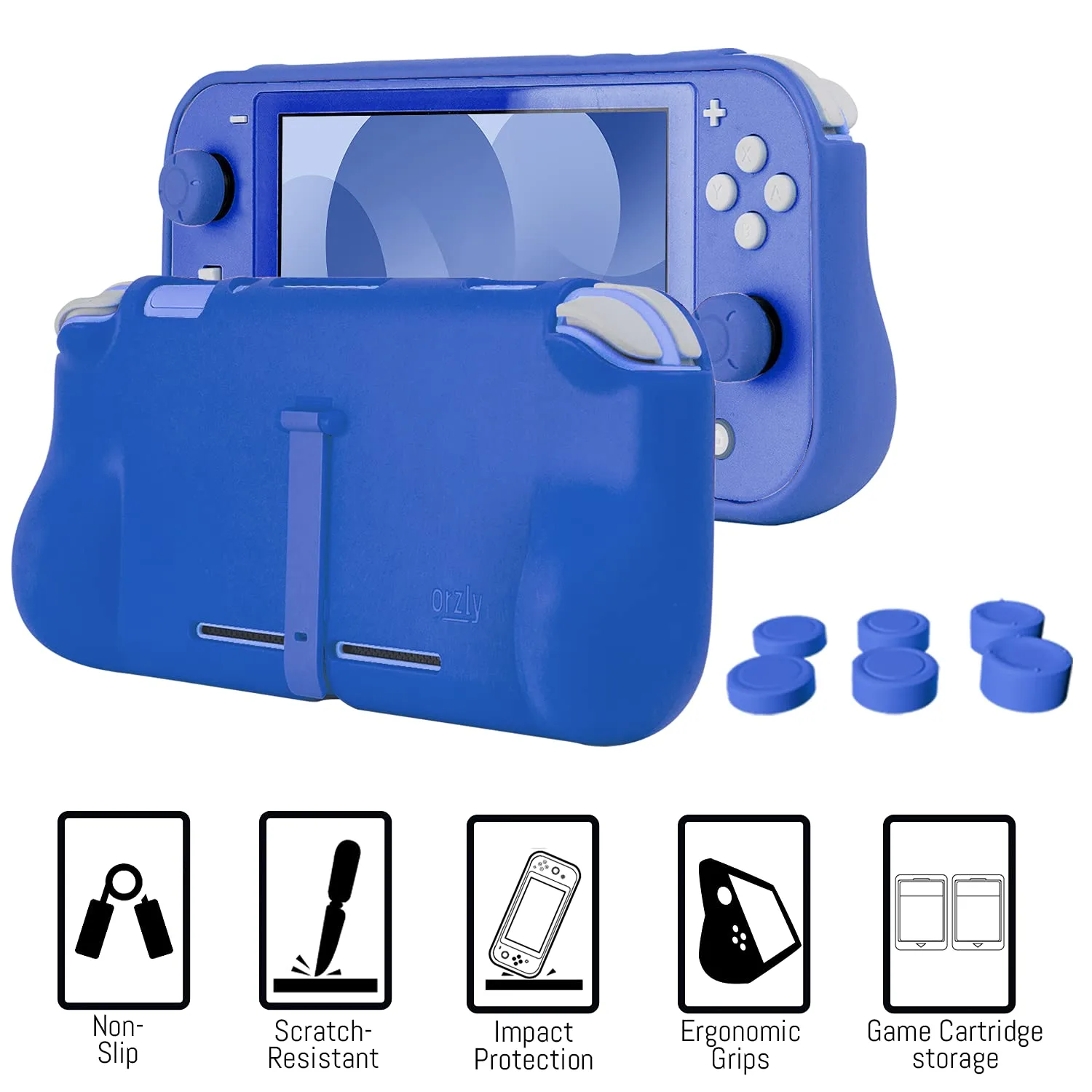 Orzly Switch Lite Accessories Bundle - Case & Screen Protector for Nintendo Switch Lite Console, USB Cable, Games Holder, Comfort Grip Case, Headphones, Thumb-Grip Pack & More (New Blue)