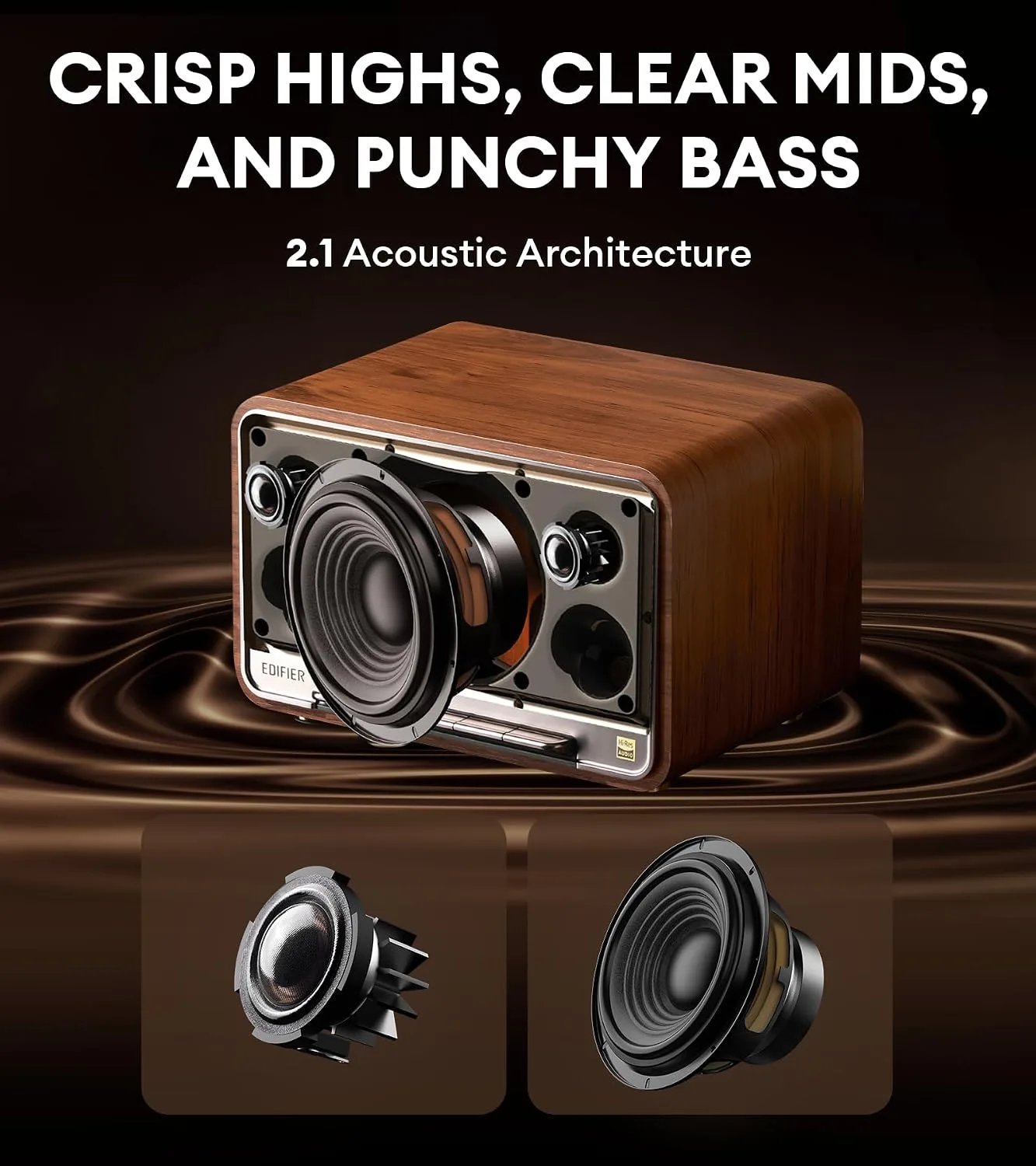 Edifier D32 Retro Wooden Tabletop Wireless Speaker AirPlay2, Brown