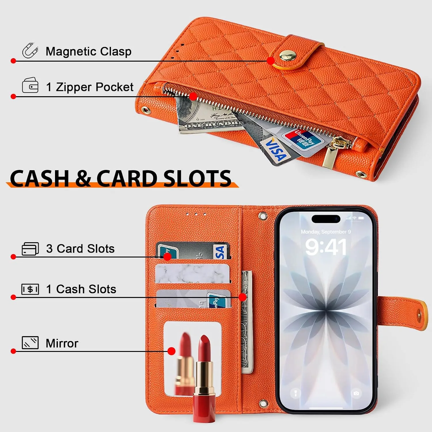 Wallet Phone Case Crafted for iPhone 17 Orange