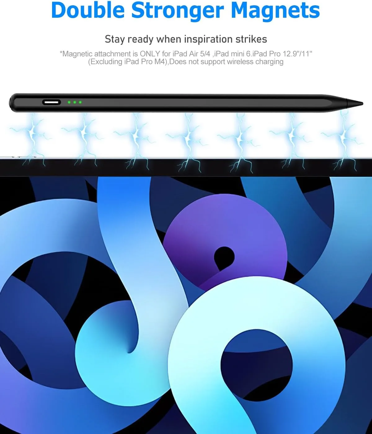 Black Stylus Pen for iPad Pro Air Mini 2018-26, Palm Rejection Fast Charge