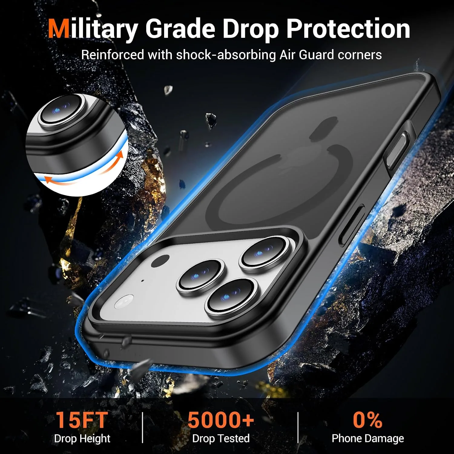 Temdan for iPhone 18 Pro Case/iPhone 17 Pro Case Black