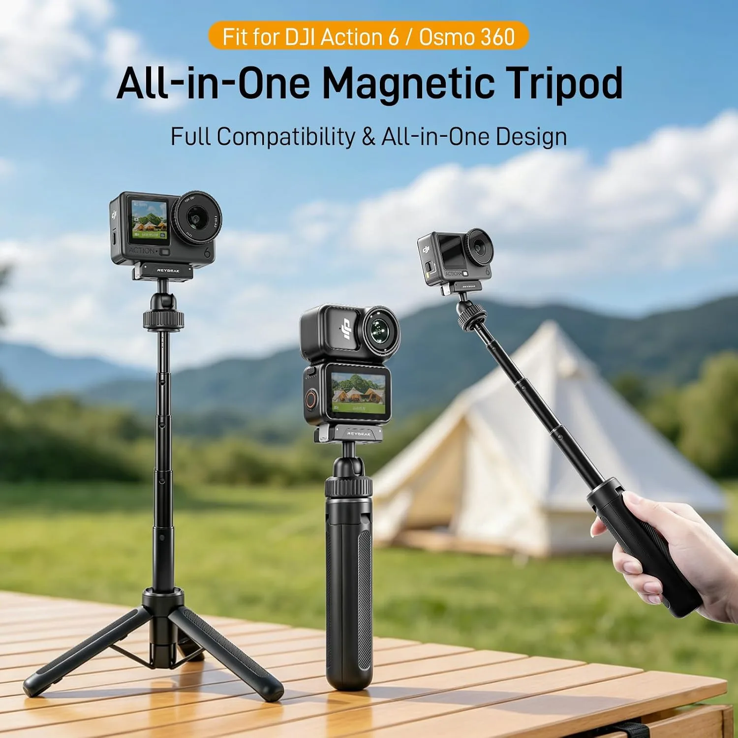 REYGEAK 15" Camera Tripod 360° Ball Head for DJI Osmo 360 Action 5 pro/4/3