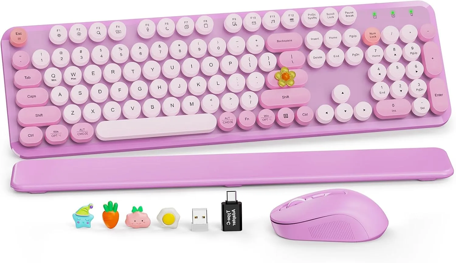Wireless Keyboard and Mouse, Round Keycaps, Magnetic Wrist Rest, Lilac