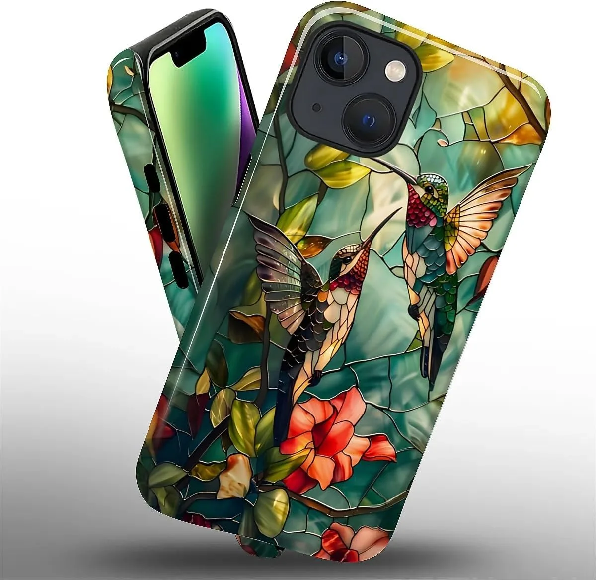 DAIZAG Case for iPhone 13/14,Mixed 2 Layer Design Shockproof Soft TPU Ddouble Protection Phone Case for iPhone 13/14-Gorgeous Hummingbird