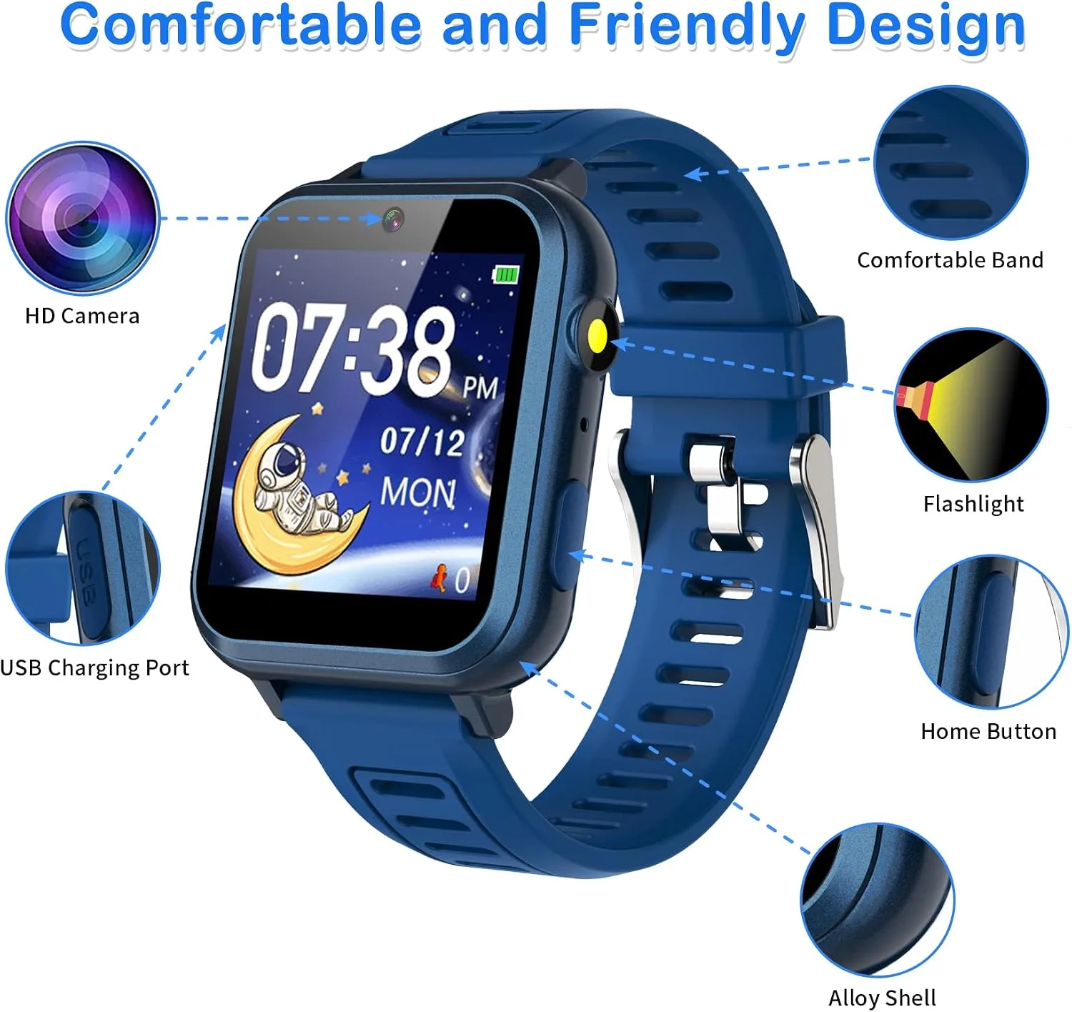 Smart Watch for Kids with 39 Games Alarm Clock, Touchscreen Calendar Camera
