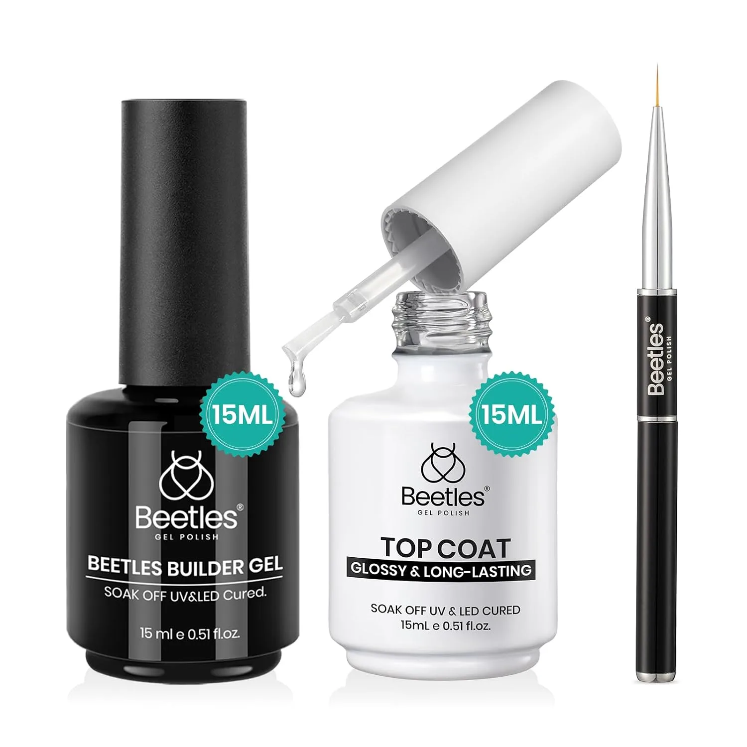 Beetles Builder Gel and Extra Glossy Top Coat with Nail Brush 2Pcs 15ML