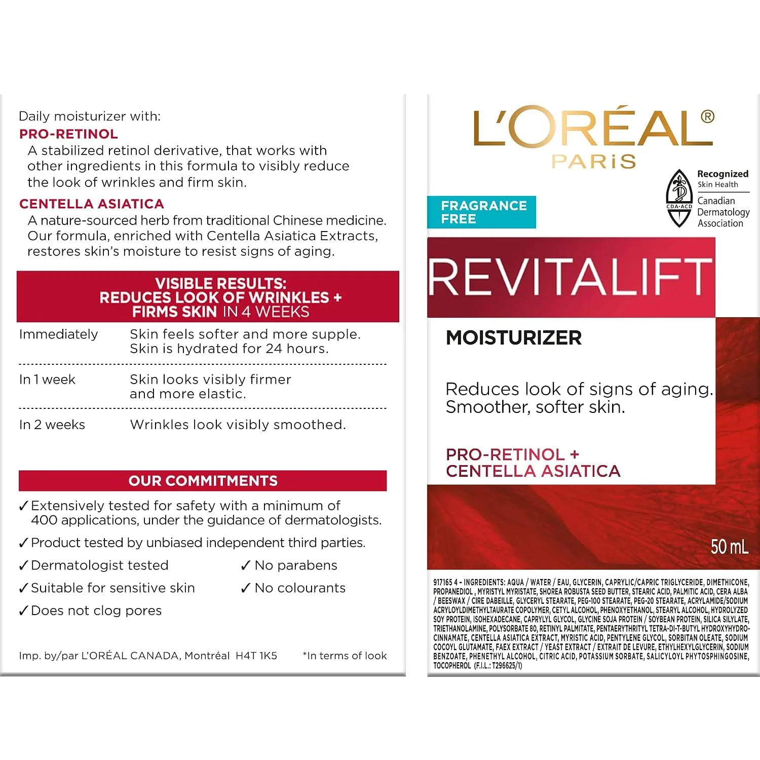 L’Oreal Paris Revitalift Anti Aging Face and Neck Cream, Smoothing and Firming Moisturizer for 24HR Hydration, Pro-Retinol, Centella Asiatica, Fragrance Free, 1.7 Oz