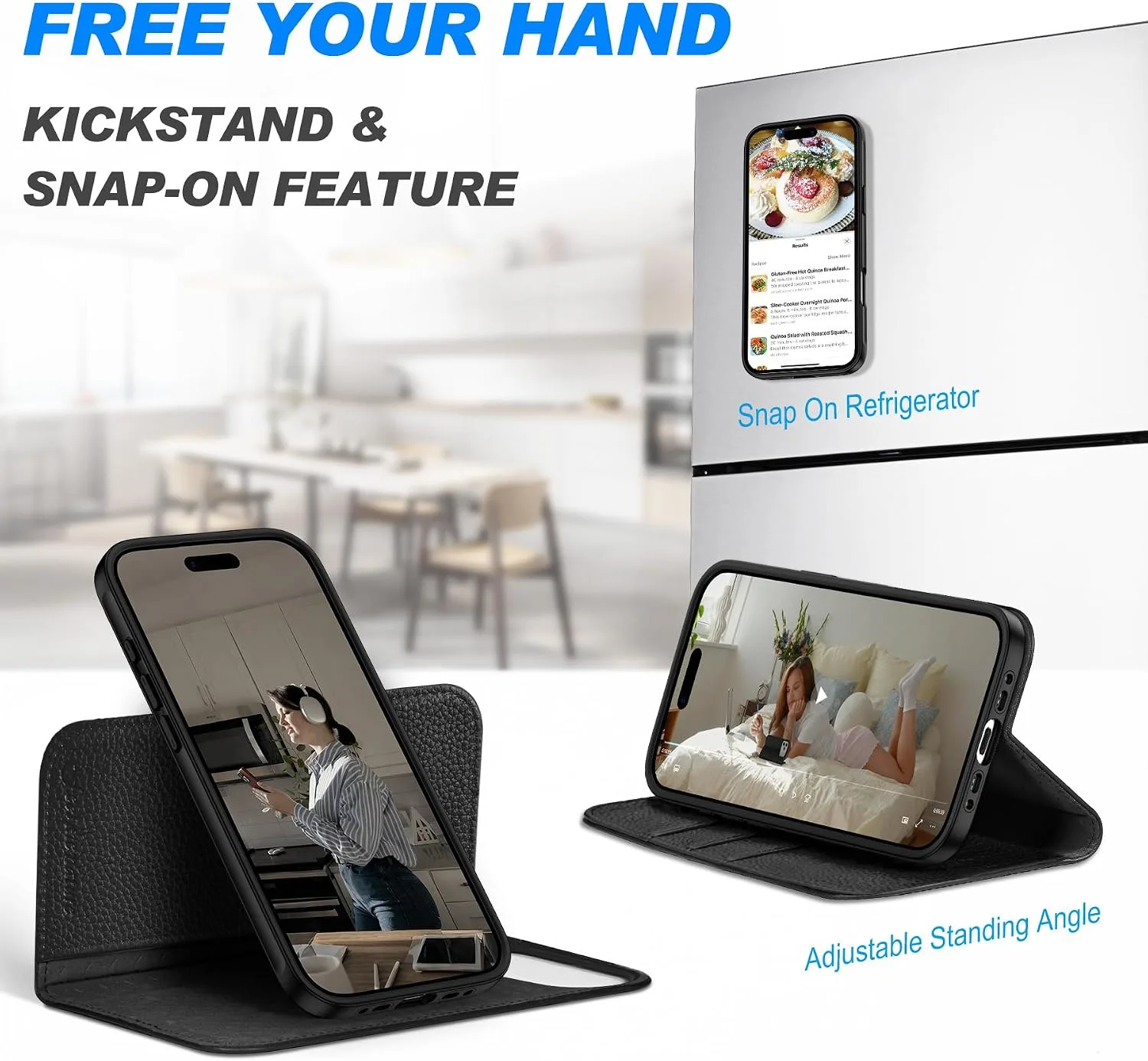 SHIELDON 2 in 1 Real Leather Case Wallet for iPhone Air 6.5", Pebbled Black