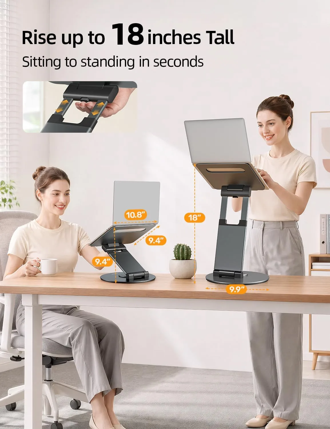 Nulaxy 18" Height Telescopic 360 Rotating Aluminum Laptop Stand Desk, Gray